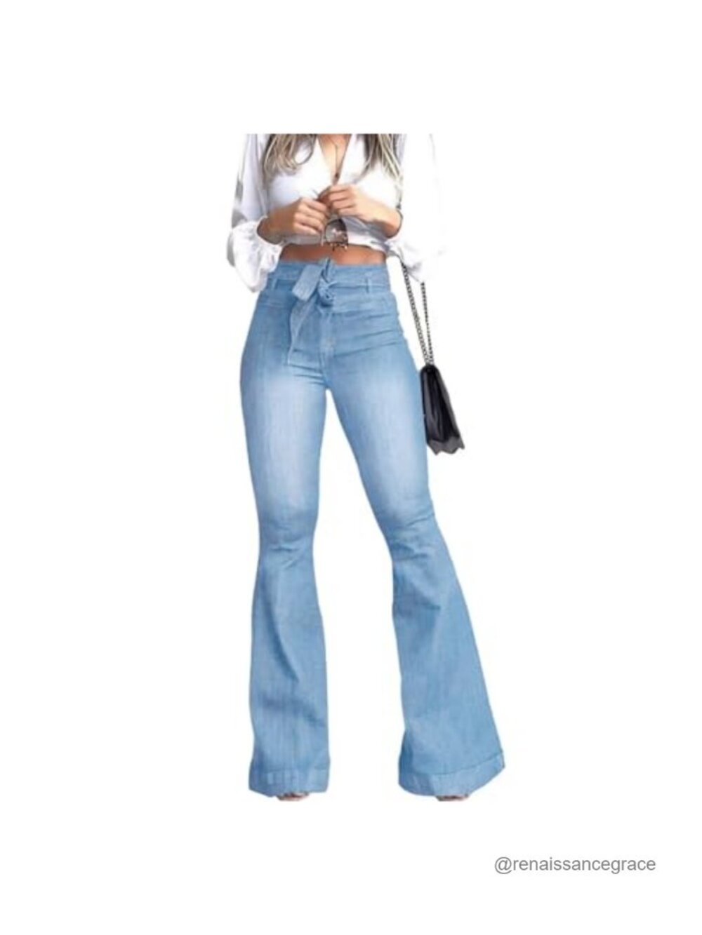 High Waisted Bell Bottom Flare Jeans Stretch Denim Wide Leg Pants